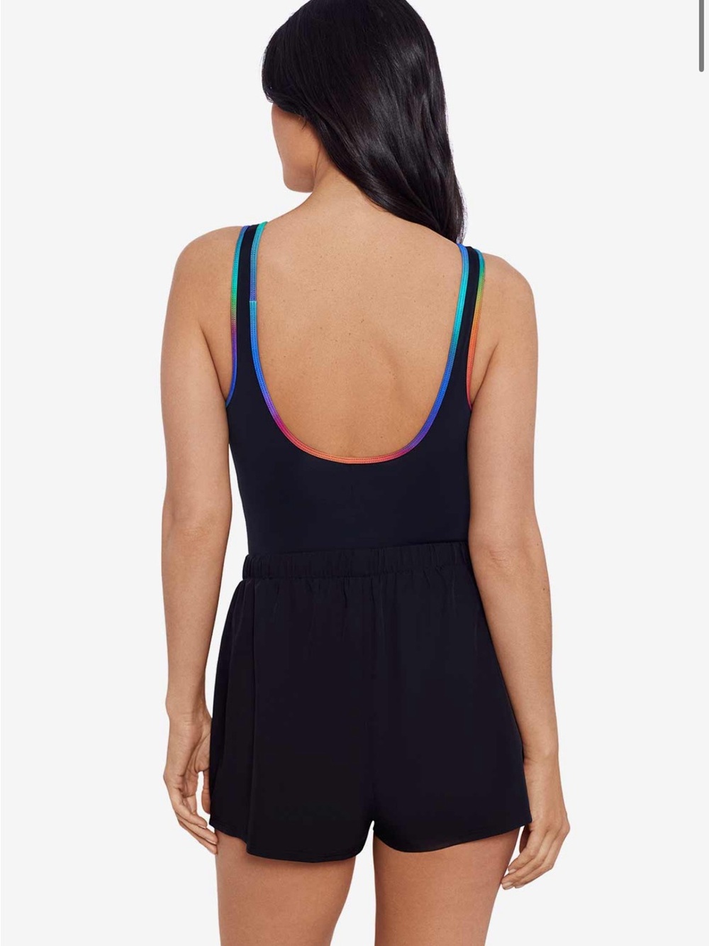 Mimi Flamingo Multi Color-Trim Sport Swimsuit (Black with Rainbow Trim) - Picture 3 of 6